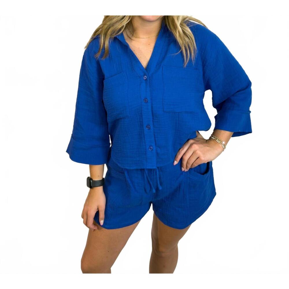 Z Supply Royal Blue Button-Down Shirt